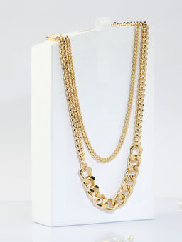 Kazo - Gold Broad Double Chain Necklace