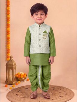 BT DEZINES - Green Floral Mid Waist Kurta Dhoti with Nehru Jacket