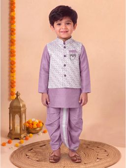 BT DEZINES - Purple Floral Mid Waist Kurta Dhoti with Nehru Jacket