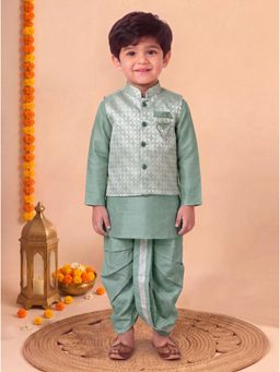 BT DEZINES - Green Floral Mid Waist Kurta Dhoti with Nehru Jacket