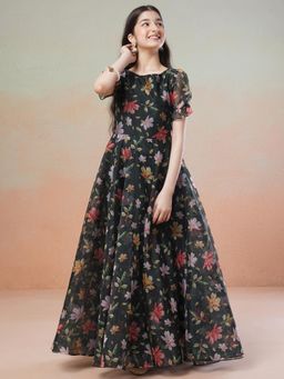 INDDUS - Black Floral Maxi Dress