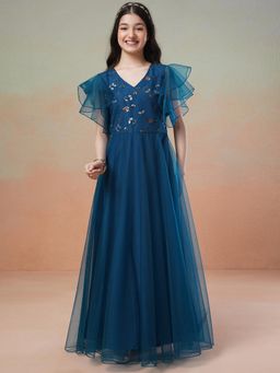 INDDUS - Teal Floral Maxi Dress