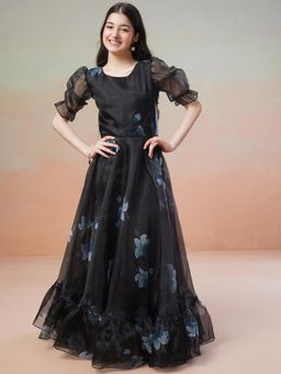 INDDUS - Black Embroidered Maxi Dress