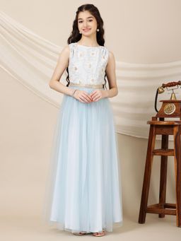 INDDUS - Blue Embroidered Thread Work Maxi Dress