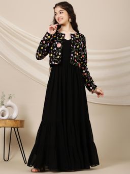 INDDUS - Black Floral Dress & Jacket