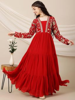 INDDUS - Red Embroidered Maxi Dress