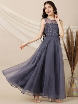 INDDUS - Grey Embroidered Maxi Dress