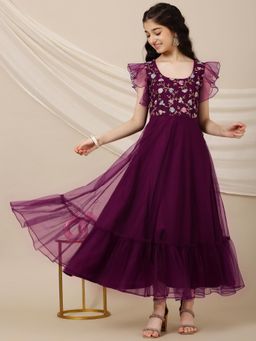 INDDUS - Wine Floral Maxi Dress