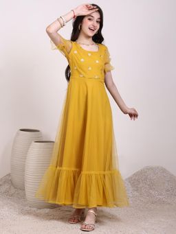 INDDUS - Mustard Embroidered Maxi Dress