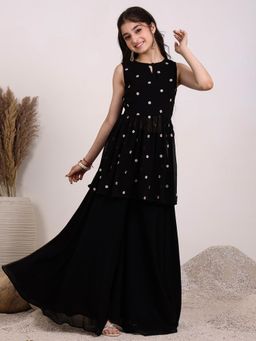 INDDUS - Black Floral Mid Waist Kurta & Palazzo