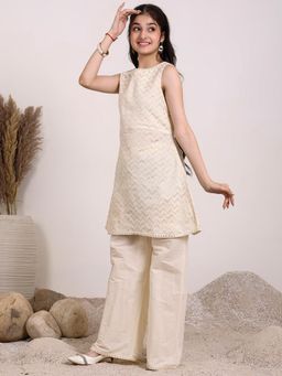 INDDUS - Off White Embroidered Mid Waist Kurta & Pant