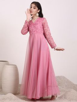 INDDUS - Pink Embroidered Maxi Dress