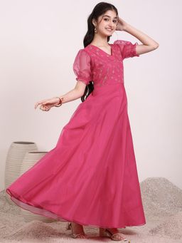 INDDUS - Pink Embroidered Maxi Dress