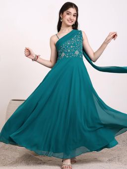 INDDUS - Teal Floral Maxi Dress