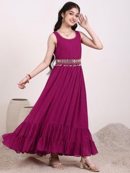 INDDUS - Magenta Polka Dots Dress & Belt