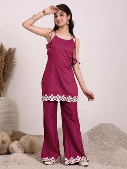 INDDUS - Maroon Solid/Plain Mid Waist Co-ord Set