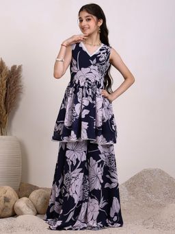 INDDUS - Navy Blue Floral Mid Waist Co-ord Set