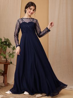 INDDUS - Navy Blue Stripes Maxi Dress