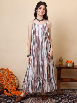 INDDUS - Off White Tie & Dye Maxi Dress