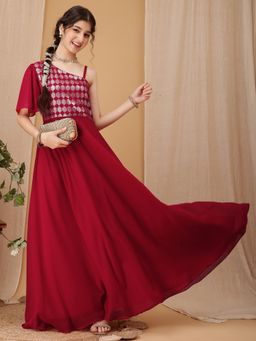 INDDUS - Red Embellished/Sequined Maxi Dress