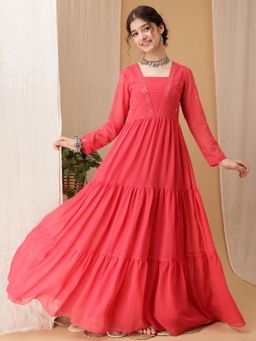 INDDUS - Pink Embroidered Maxi Dress