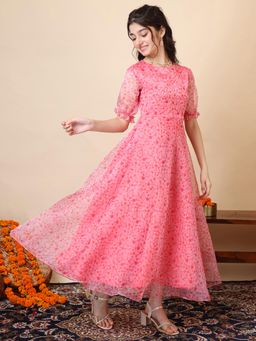 INDDUS - Pink Floral Maxi Dress