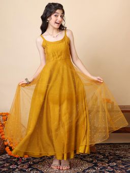 INDDUS - Mustard Polka Dots Maxi Dress