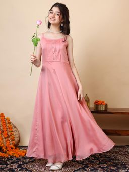INDDUS - Pink Solid/Plain Maxi Dress