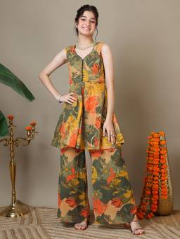 INDDUS - Multi-Color Floral Mid Waist Co-ord Set