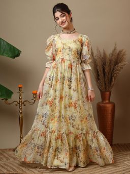 INDDUS - Yellow Floral Maxi Dress