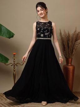 INDDUS - Black Embroidered Thread Work Maxi Dress