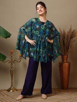 INDDUS - Multi-Color Floral Mid Waist Kaftan Pant with Inner