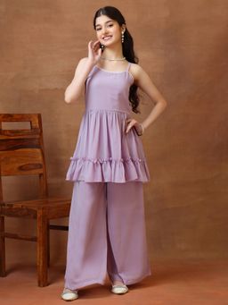 INDDUS - Pink Solid/Plain Mid Waist Kurta & Palazzo