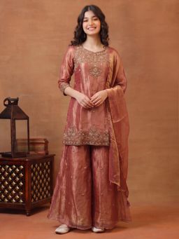 INDDUS - Mauve Embroidered Mid Waist Co-ord Set