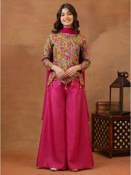 INDDUS - Magenta Paisley Mid Waist Top Palazzo with Dupatta