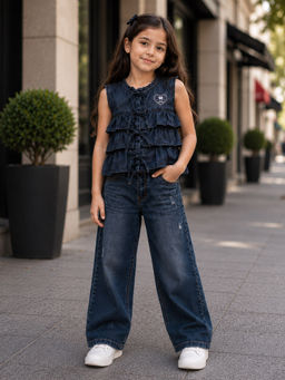 Purple United Kids - Blue Solid/Plain Mid Waist Co-ord Set