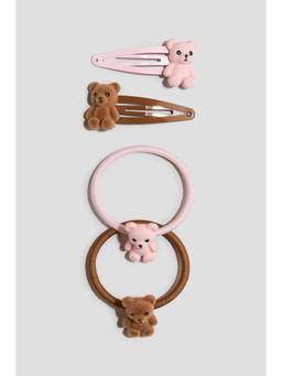 H&M - Girls Pink 4-Piece Appliqued Hair Set