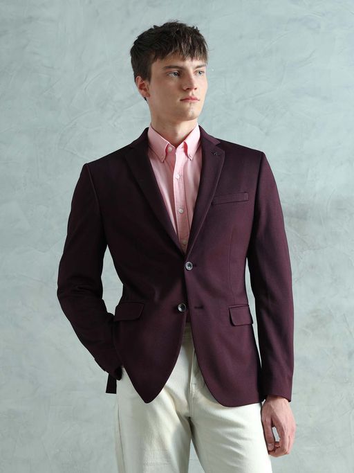 Arrow Men's Wine Slim Fit Textured Blazer