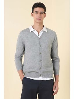 Allen Solly - Men Grey Textured V Neck Full Sleeves Cardigan