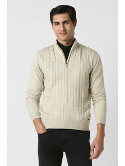 Peter England - Men Beige Textured Sweater