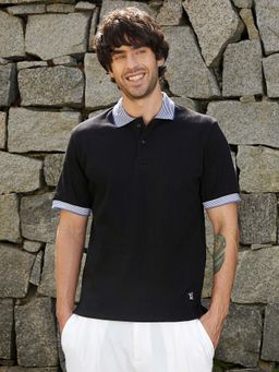 CAHOOT - Men's Onyx Black Contrast-Ribbed Polo T-Shirt