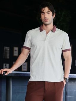 CAHOOT - Men's Cloud Grey Contrast-Ribbed Polo T-Shirt