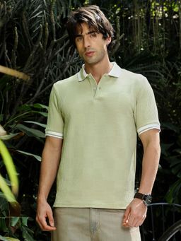 CAHOOT - Men's Lime Green Cuboid-Jacquard Polo T-Shirt