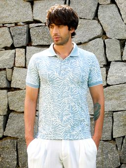 CAHOOT - Men's Baby Blue Scratch-Jacquard Polo T-Shirt