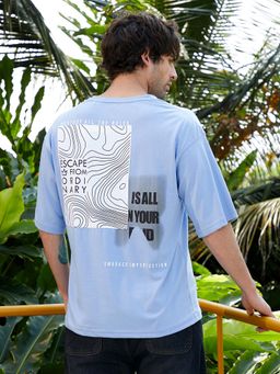 CAHOOT - Men's Misty Blue Escape-Ordinary Imprint Oversized T-Shirt