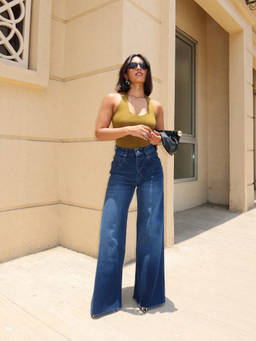 Off Duty India - Off Duty Twilight Blue Raw Hem Wide Leg Jeans