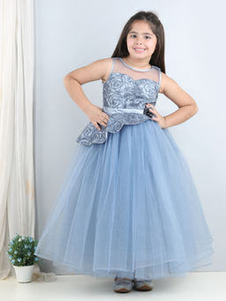 Toy Balloon Kids - Gilrs Blue Embellished Party Wear Gown