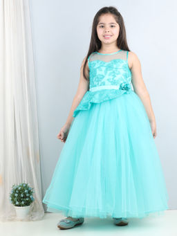 Toy Balloon Kids - Gilrs Green Embellished Party Wear Gown