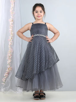 Toy Balloon Kids - Girls Grey Embellished Party Wear Gown