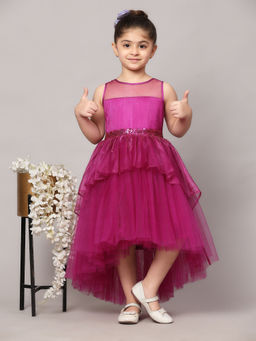 Toy Balloon Kids - Girls Purple Hi Low Embellished Party Wear Knee Length Dress
